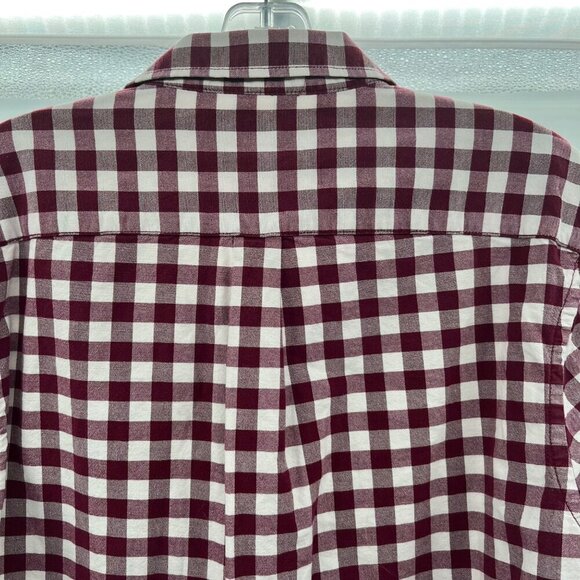 Old Navy Men's Maroon/White Check Button Up Shirt Slim Fit Size Medium - Picture 6 of 9